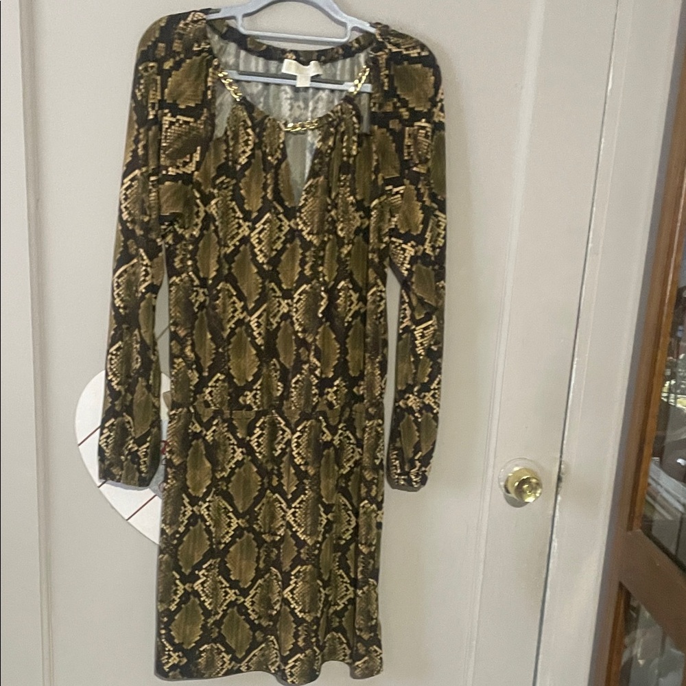 Michael Kors Olive, Black & Tan Snake-Print Dress